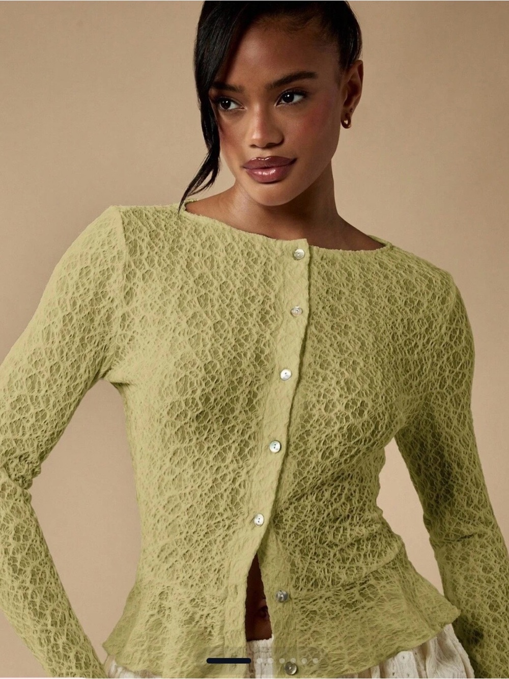 NWOT Missguided + Light Green Lace-Texture Button Cardigan Large